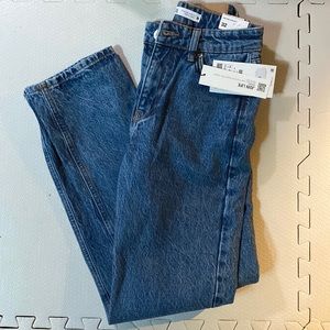 Zara Mid Rise Straight Jeans Medium Blue